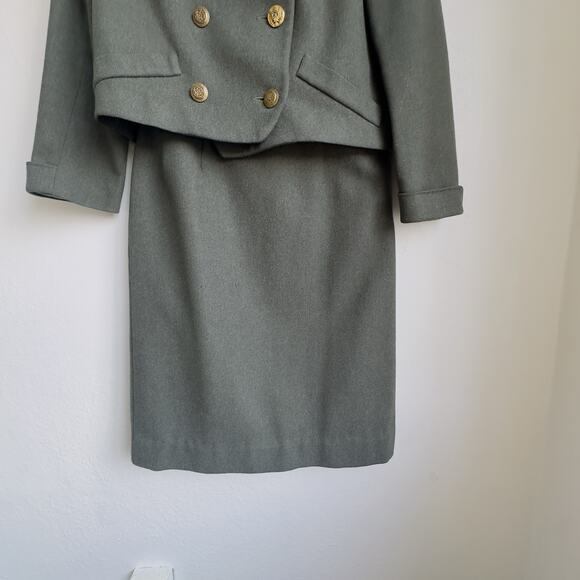Bullocks Los Angeles Wool Suit SZ S Olive Green Military Nautical Crest Button - Picture 3 of 16